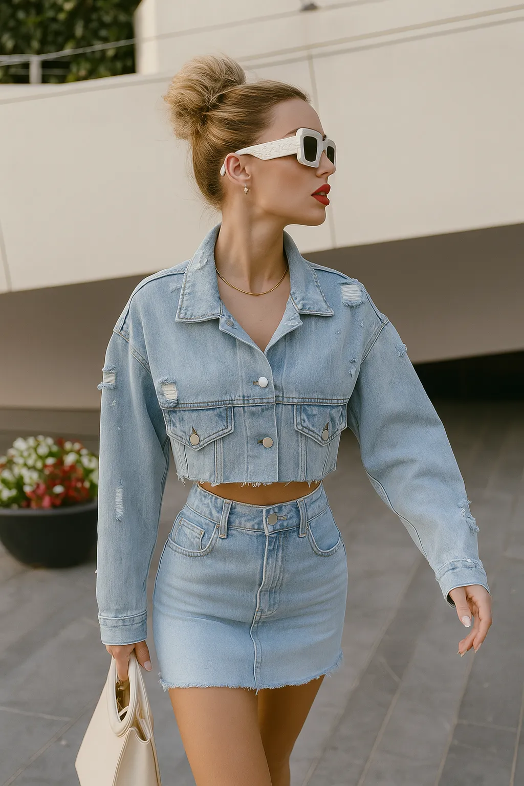 Ripped Detail Short Denim Jacket