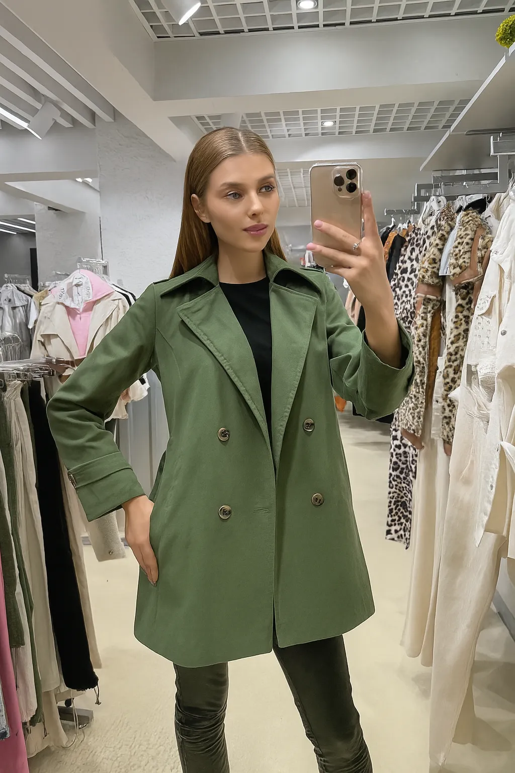 Rain Pattern Cotton Gabardine Trench Coat