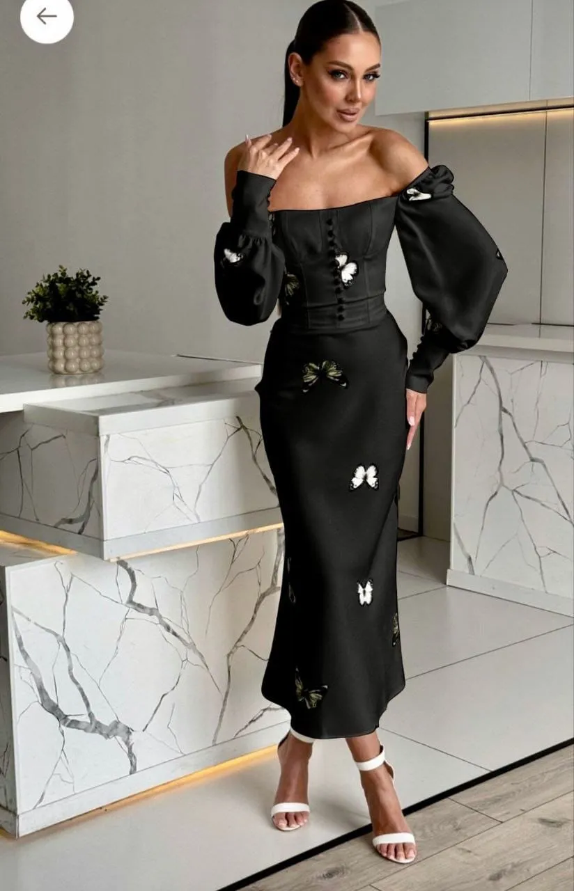 Butterfly Pattern Button Detail Dress